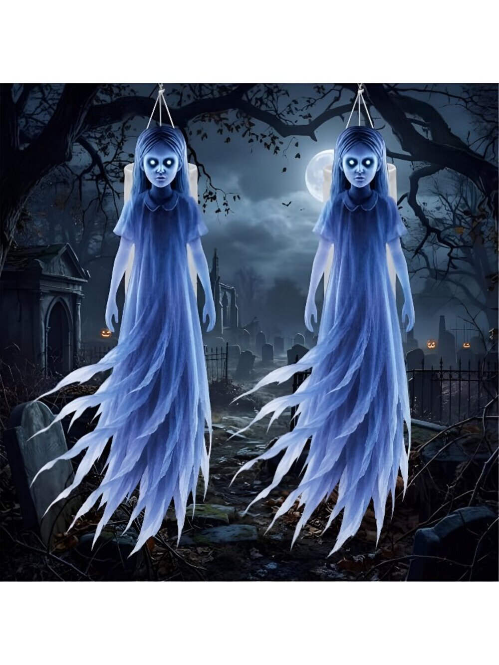 2pcs Halloween Party Decorations Outdoor Ghost Girl Windsock